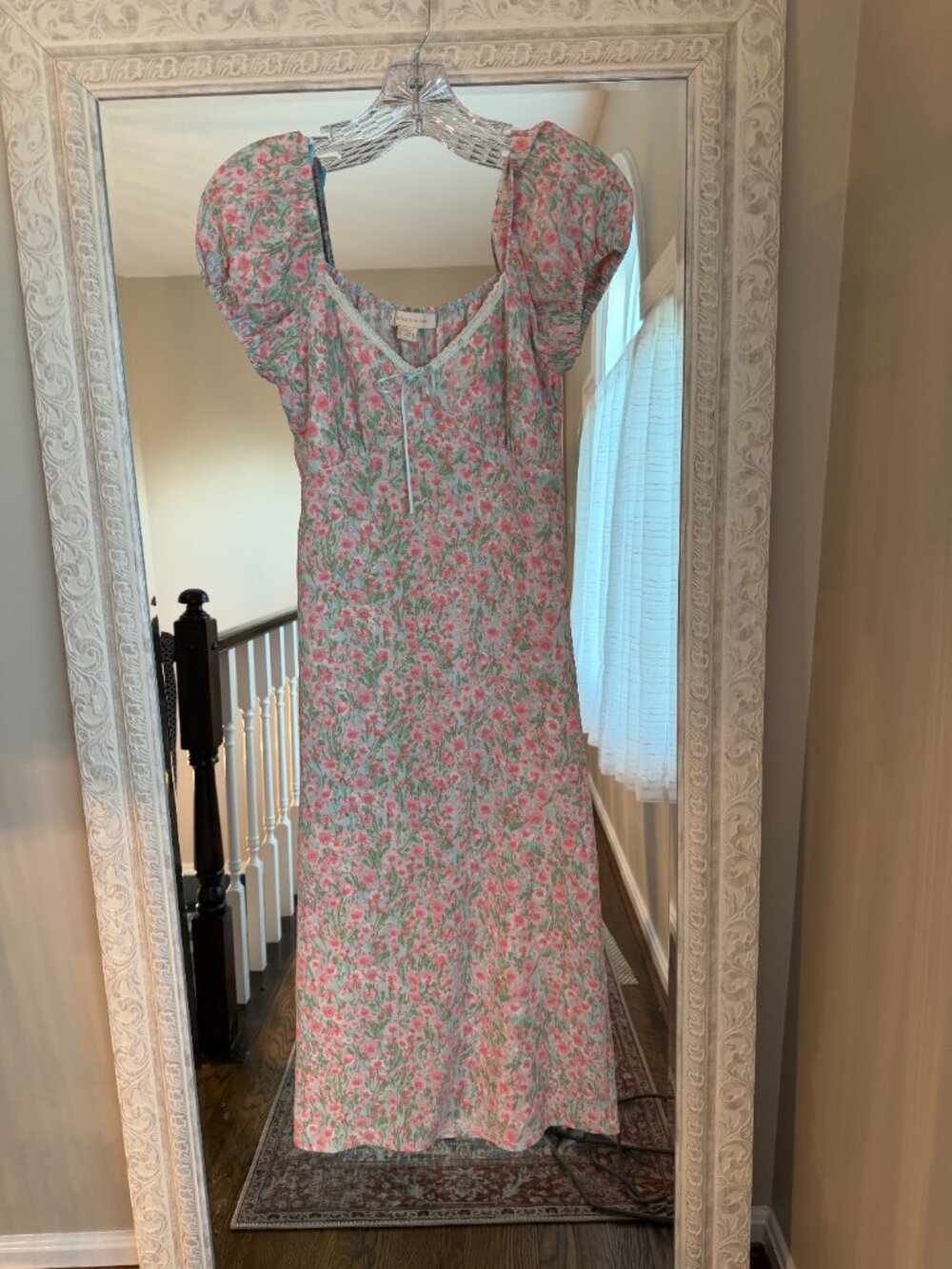 Romantic Monteau Floral Midi Dress, Cottagecore Puff Sleeve, Coquette